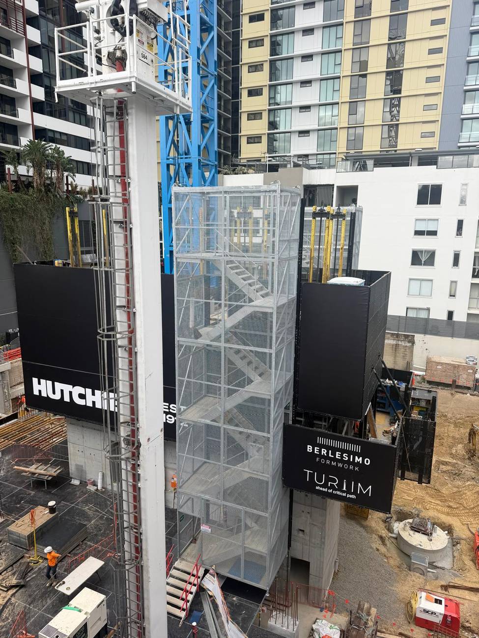 Stretcher stair access tower on a construction site